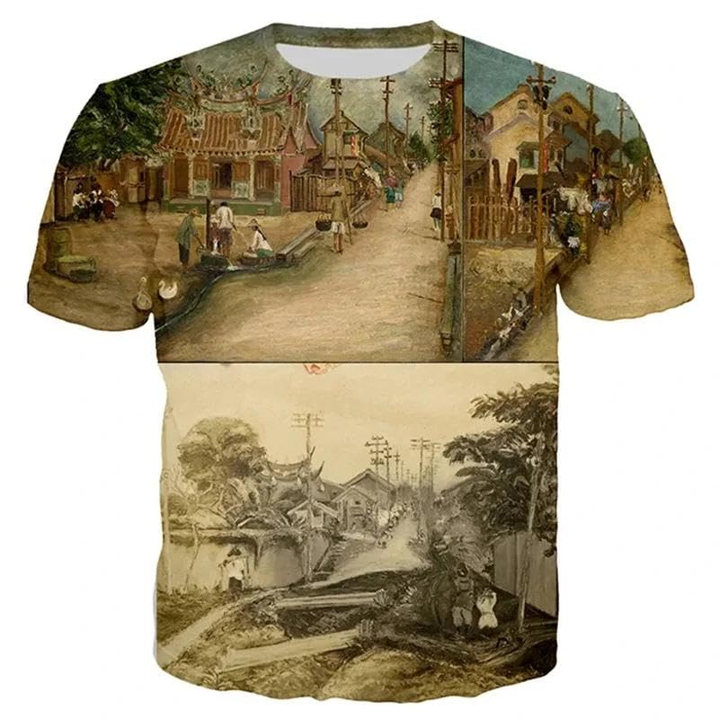 T-Shirt Peinture à l'Huile Homme Imprimé 3D Relief Visuel Jardin Heureux