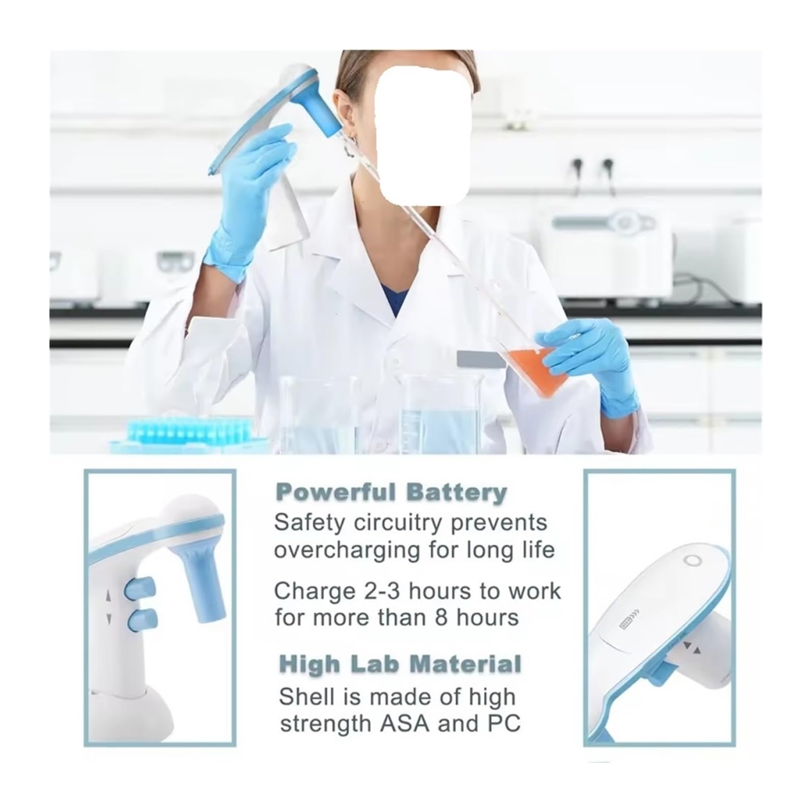 Pipeta, Controlador de pipeta eléctrico Pipeta automática gran volumen 0,1-100 ml Bomba serológica Equipo laboratorio USB