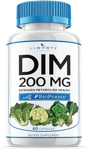 DIM Suplemento 200 mg - DIM Diindolilmetano Plus BioPerine - Equilibrio de estrógenos, alivio hormonal de la menopausia, tratamiento del acné,
