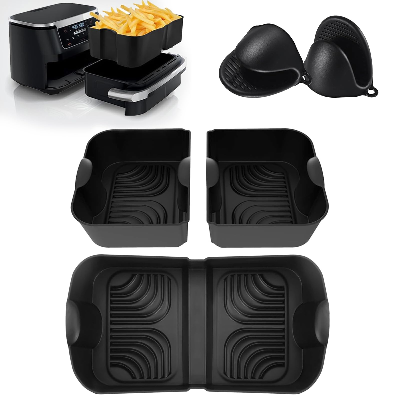 Akcesoria do Frytkownicy powietrznej Ninja Foodi FlexDrawer AF500EU 10,4L | Silikonowa forma do frytkownicy wielokrotnego użytku i składana, silikonowe szczypce ręczne do Air fryer Ninja AF500EU