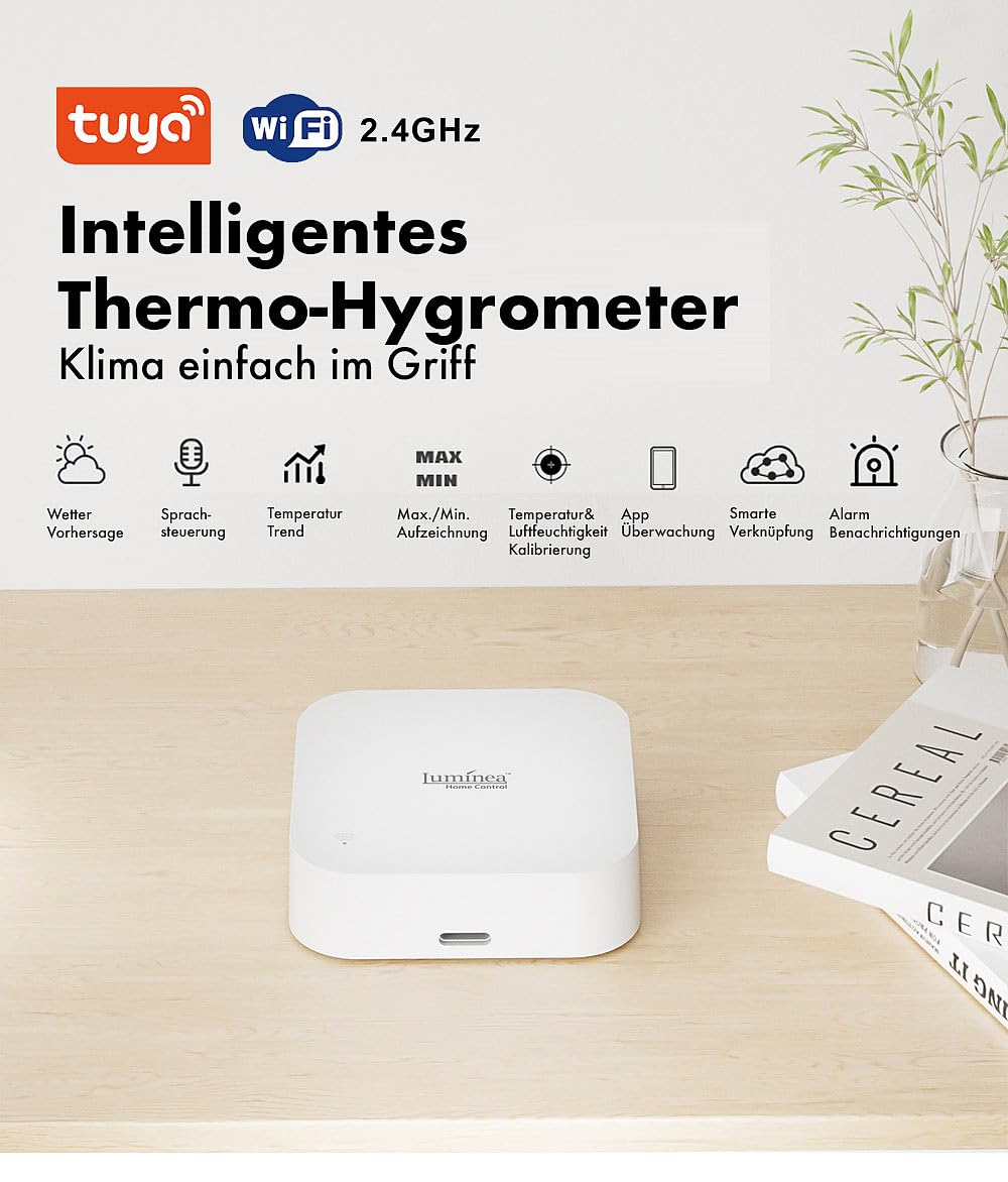 Luminea Home Control Hygrometer: 9er-Set Temperatur- & Feuchtigkeitssensoren, WLAN-Gateway, App, IP65 (Max-Min-Gewächshaus-Thermometer, Luftfeuchtigkeitsmessgeräte, Toilette)
