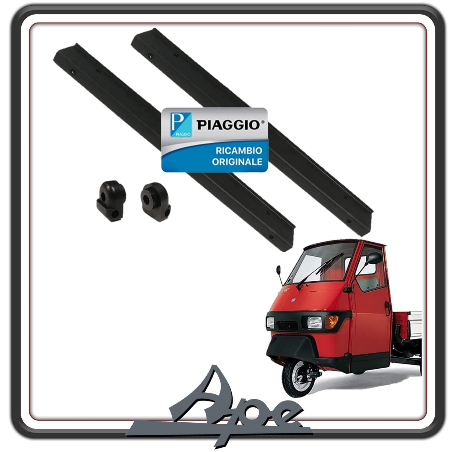 PIAGGIO Kit 2 PROFILATO PROFILATI Sostegno Fissaggio Vetro FINESTRINO Completo di Gommini Supporto Supporti Cerniera Ape 50 Originale