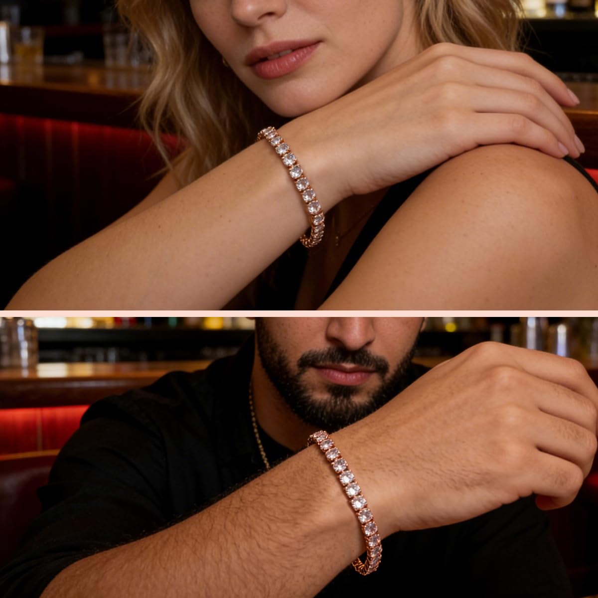 FEIKFEIZ Moissanit Tennisarmband, 5 mm Labor gezüchtete Moissanit-Diamanten, 18K rosévergoldet, verstellbares Damen-Armband in Gold, Schmuckgeschenk.