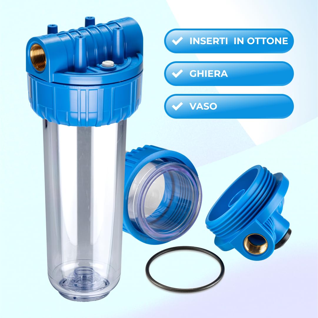 WK Set of 10 inch empty containers for filters (3/4 inches) with mounting bracket and key, made in Italy, blue - Image 3
