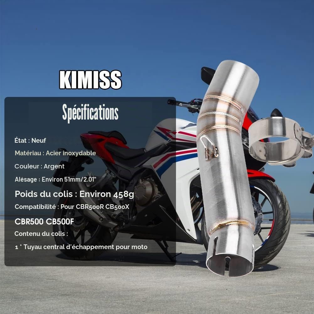 KIMISS Tuyau Milieu D'échappement Moto Connecteur de Liaison de Tuyau pour CBR500R CB500X CBR500 CB500F 2013-2015