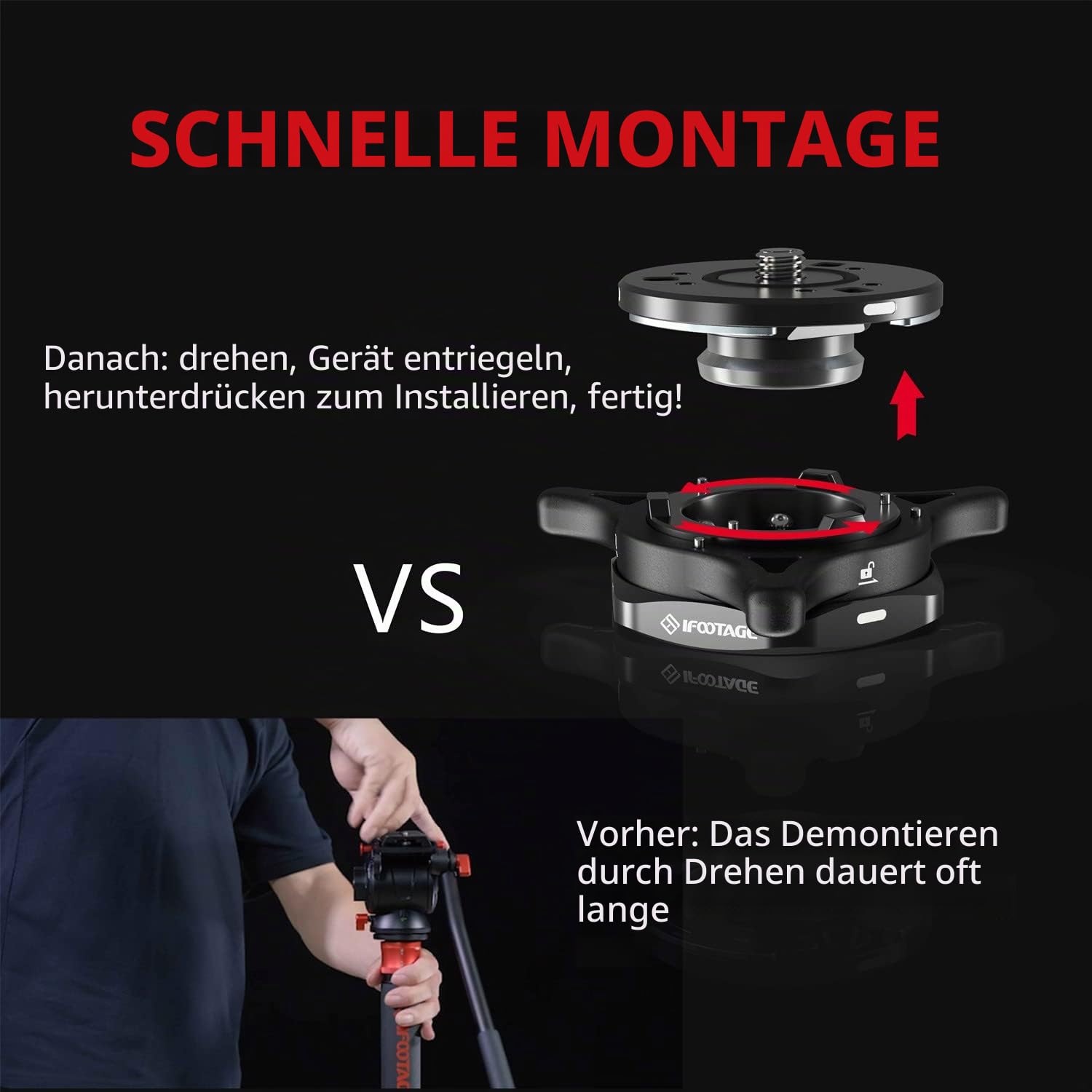 IFOOTAGE Seastars Quick Release Q1 System Kamera Schnellwechselplatte 3/8'' & 1/4'' Max. Belastung 9kg Stativ Zubehör