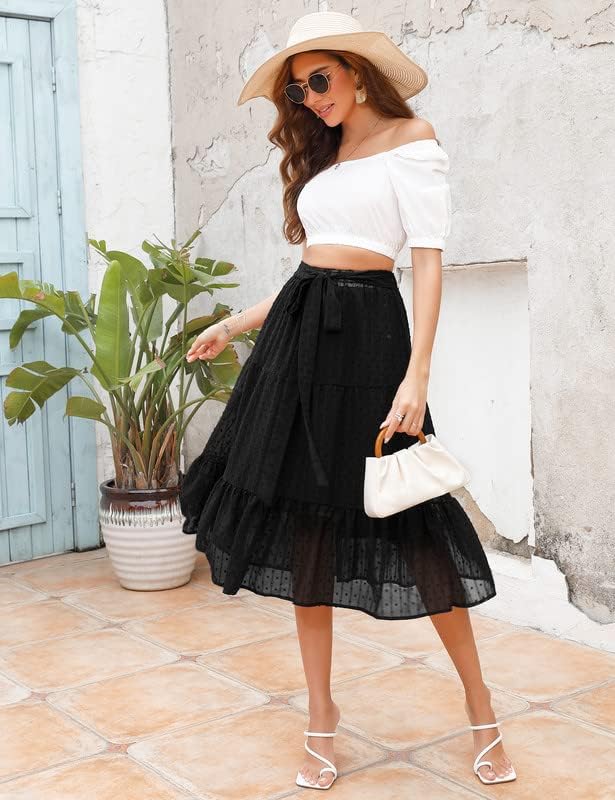 Gonna Lunga Chiffon Donna Con Elastico In Vita - Maxi Gonna A Pieghe Pois Per Estate E Spiaggia - Foto 11