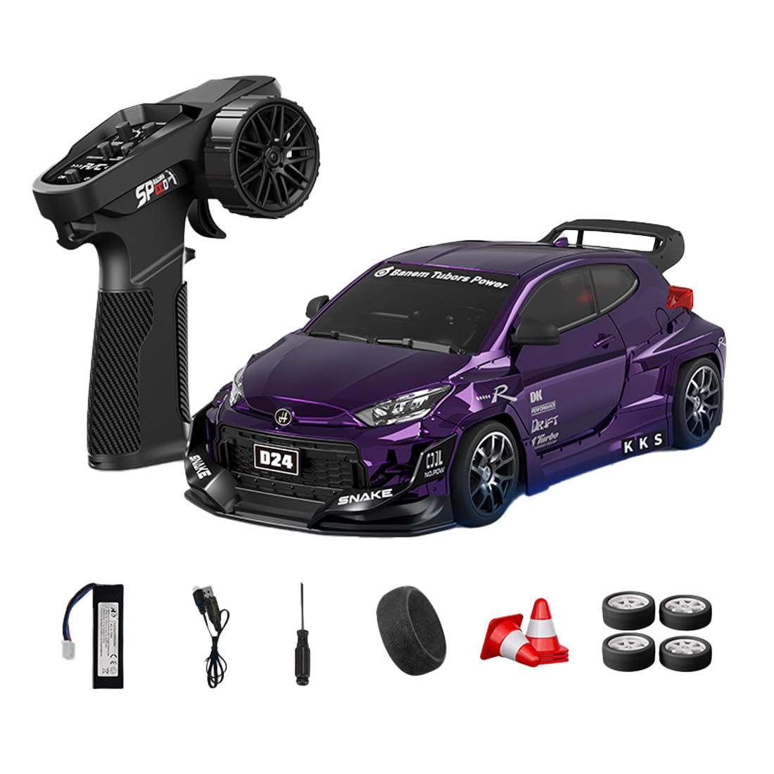NULA 1:24 RC Drift Car, D24 RTR Full Proportional 4WD High Speed Remote Control Car with Gyro, Dual Drift Racing Tires, LED Light Effects for Adults- (Q3 Twilight Purple / D24-04)