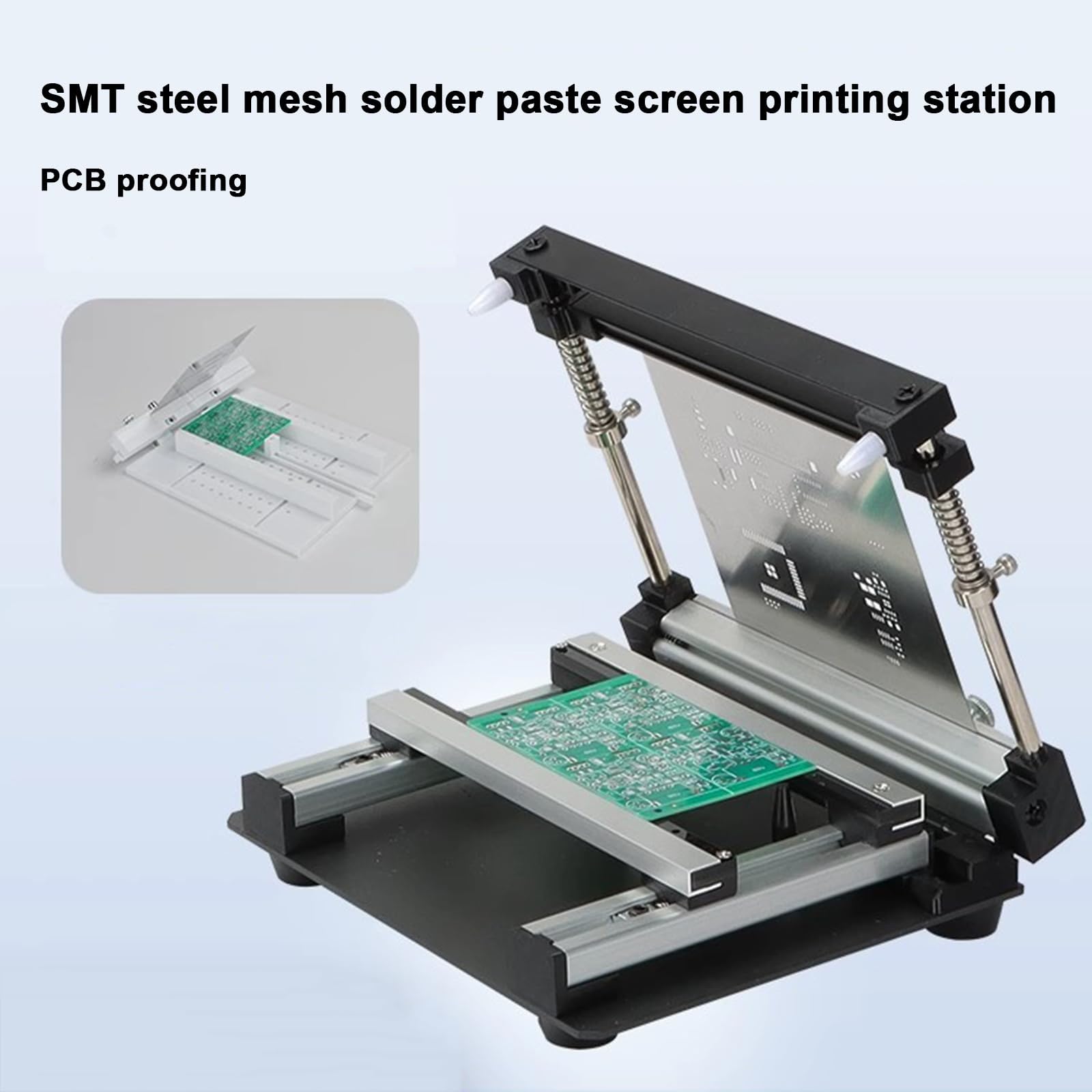 Estación de impresión manual de pantalla pequeña, impresión máxima de 165 x 220 mm, impresora de pasta de soldadura de malla de acero SMT para aplicación de precisión de montaje de PCB