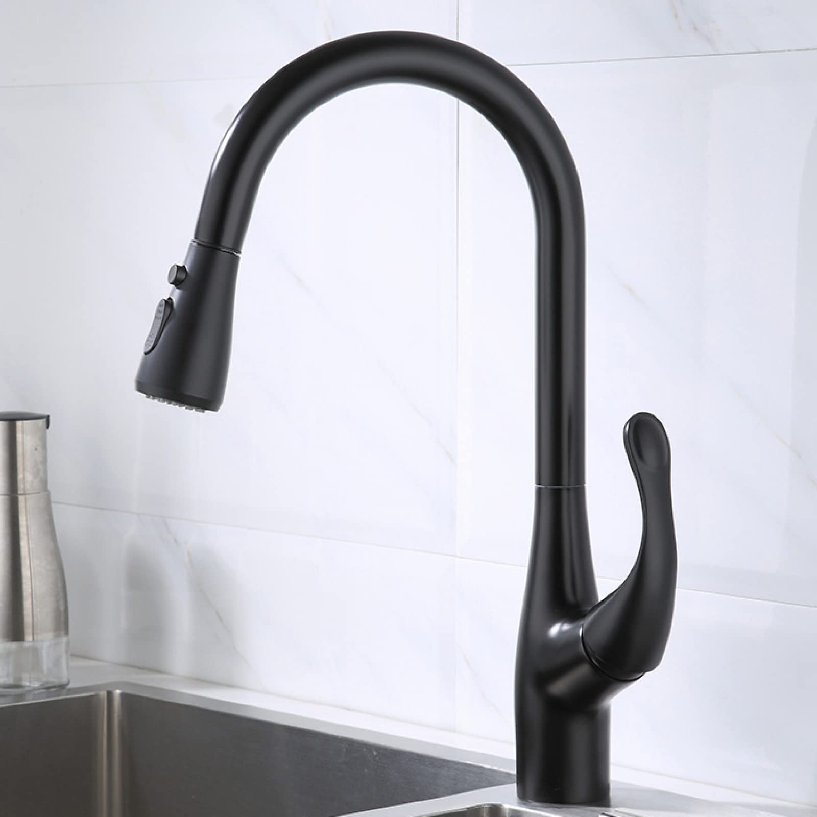 Robinet de cuisine à tirette noir mat mitigeur évier haute précision jet double