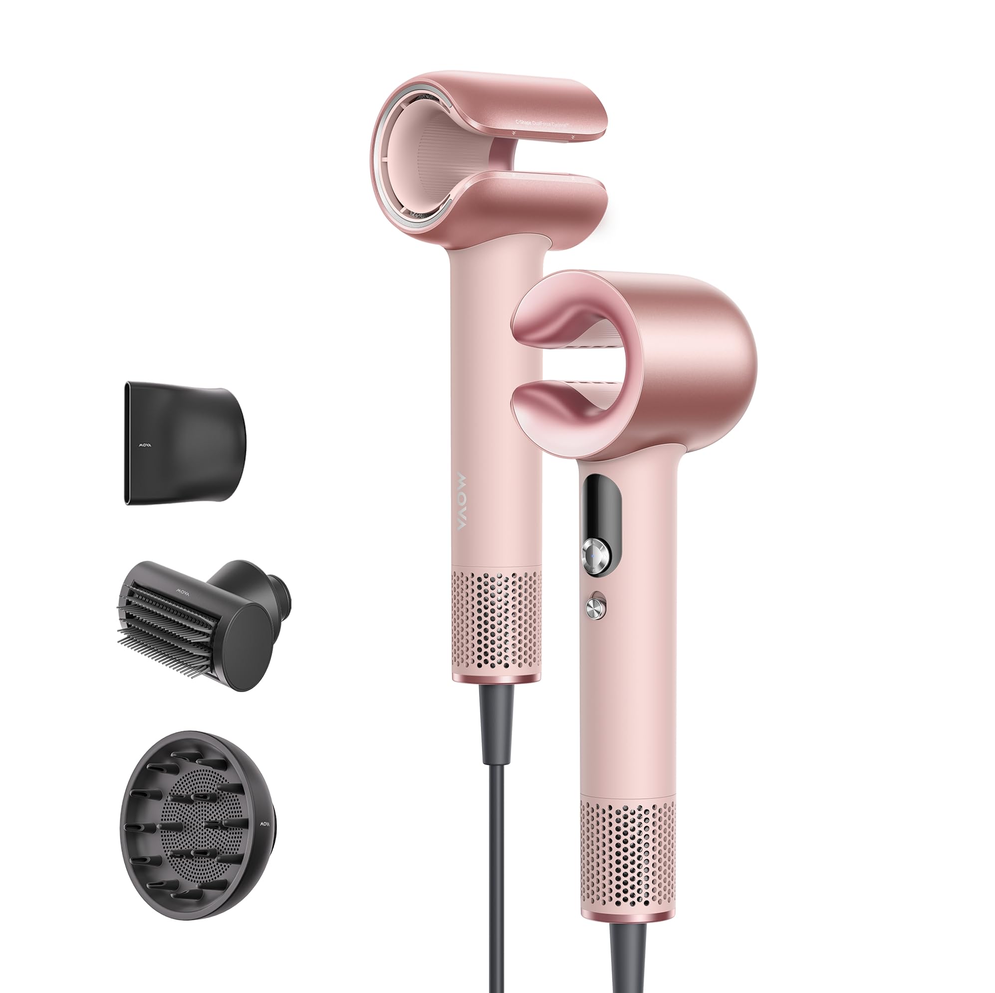 MOVA Aero C Hochgeschwindigkeits-Haartrockner | C-förmigem DualForce-Zyklon,GlossFlow C-Kammer, sanftem Wide-Flow-Trocknen, Dual-NTC, 360°-Plasmatechnologie,3-Düsen-Styling
