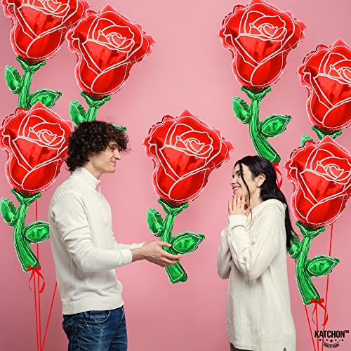 Image of KatchOn, Giant Red Rose Balloons - 37 Inch, Pack of 6 | Rose Flower Balloons for Flower Theme Party Decorations, Proposal Decorations, Happy Anniversary Decoration | Wedding Decoration