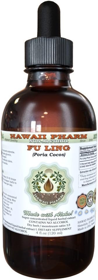 Hawaii Pharm Fu Ling Alcohol-Free Liquid Extract, Fu Ling, Poria (Poria Cocos) Sclerotia Glycerite Natural Herbal Supplement 4 oz