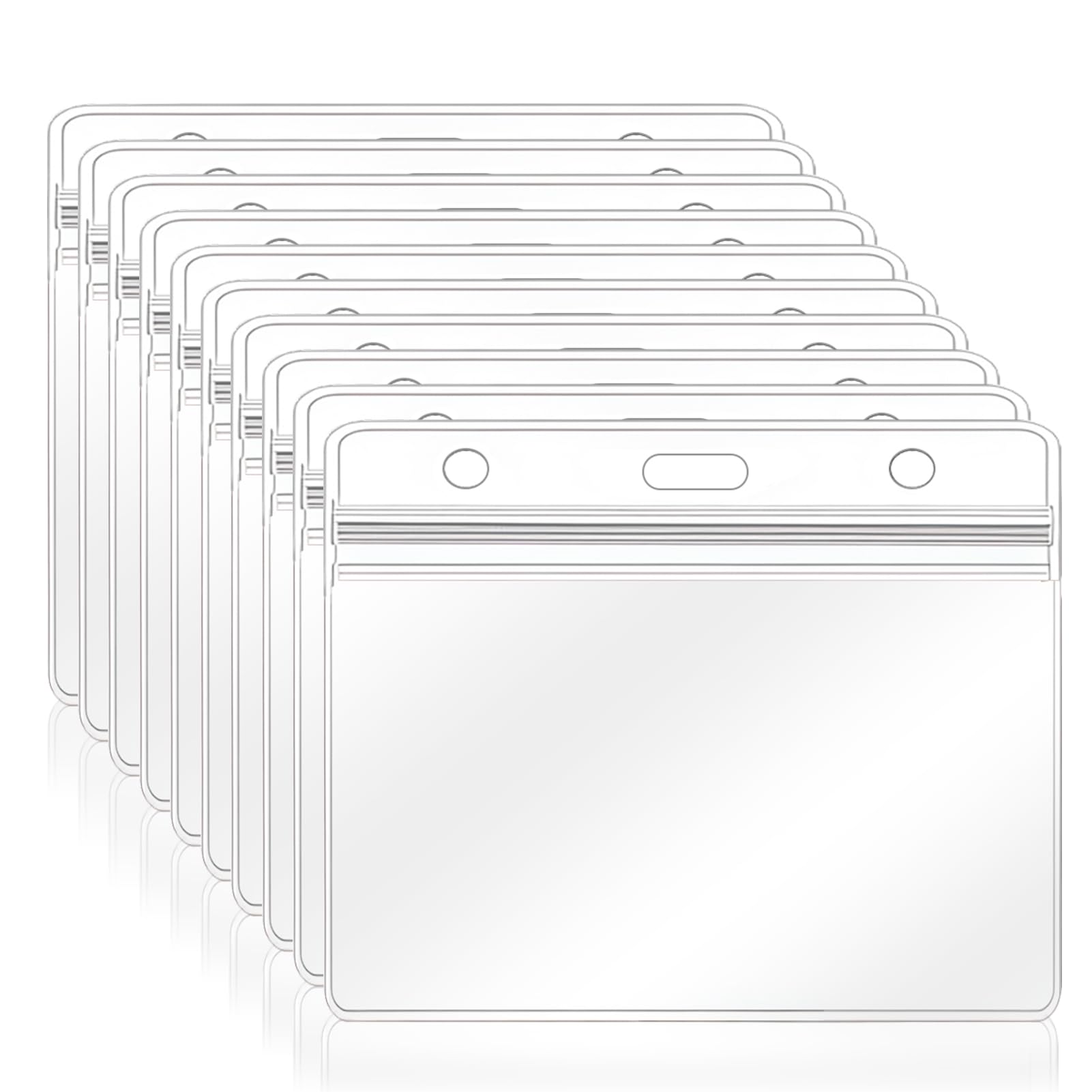 10x Conference Extra Large Horizontal Clear ID Badge Card Plastic Pocket Holder Pouchs Landscape Size 110mm x95mm / Holds a Card 105mm x 70mm Conference Clear PVC Pocket Pouches Pockets Access Control