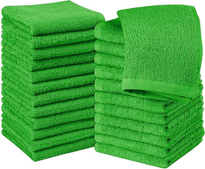 HOUSEGADS Face Cloth Towel 100% Cotton Soft Feel Fingertip Towels Flannel & Wash Cloth 600 GSM High Absorbent & Quick Dry Hotel Quality Towel 30 X 30 cm (48, Lime Green)