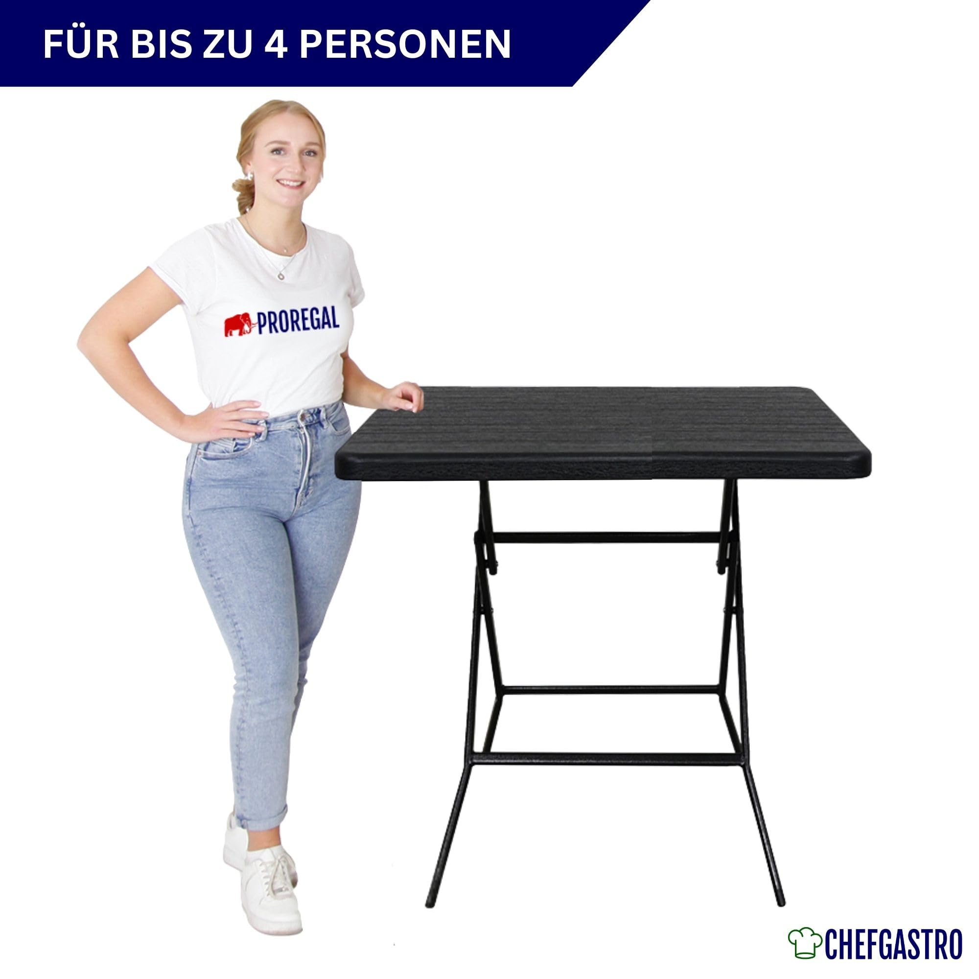 CHEFGASTRO Balkontisch klappbar 78x78cm Gartentisch wetterfest 4 Personen Kunststoff Holz Optik Schwarz Campingtisch Outdoor Klapptisch Klein Balkonmöbel Bistrotisch für Garten Terrasse Balkon