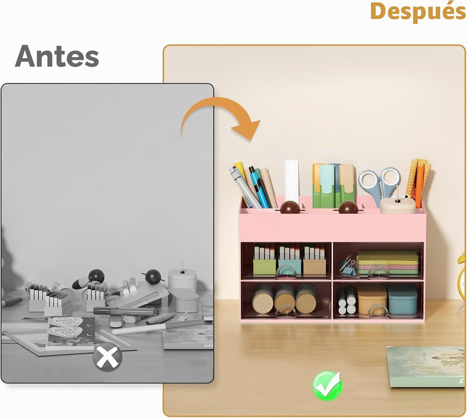 KAHEIGN Organizador de Escritorio 4 Cajones 19CM x 14CM Portalápices Gran Capacidad Rosa