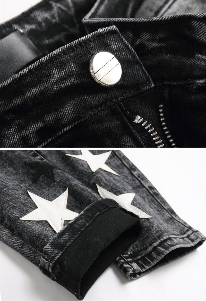 Jeans Uomo Slim Fit Strappati - Pantaloni in Denim Stretch con Motivo a Stella, Jeans Skinny Moda Streetwear Y2K, Fit Slim e Design Versatile per Look Trendy