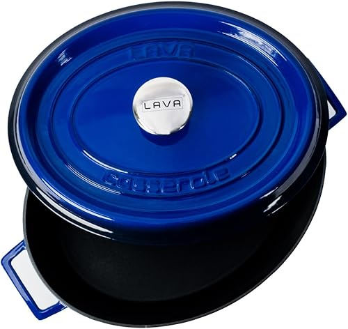 Miniatura 3 de LAVA - Horno holandés de hierro fundido de 6.75 cuartos de galón olla holandesa de forma ovalada multiusos con tres capas de esmalte recubiertas con