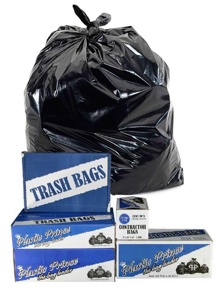 PLASTIC PRINCE 40" x 60" XX-Heavy Black Trash Bags, 100/Case