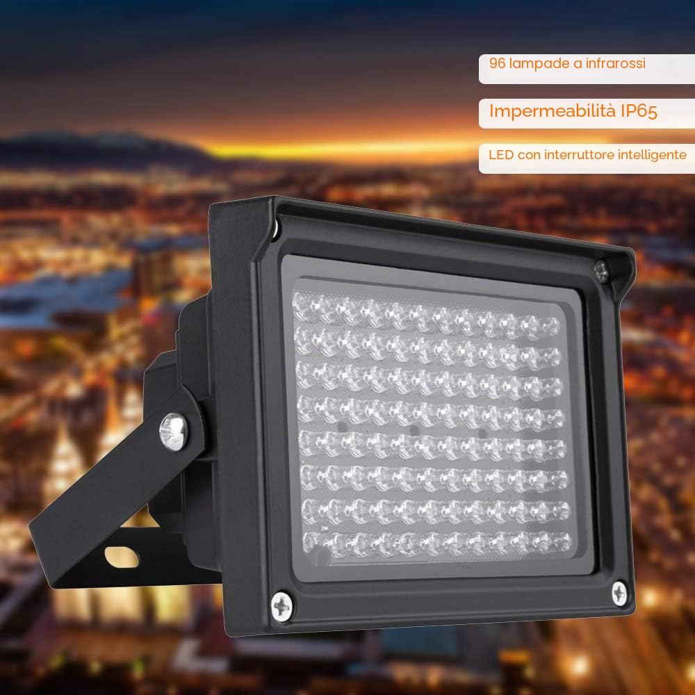 Illuminatore IR a 96 LED 850nm, lampade a raggi infrarossi con sensore 12v, visione notturna, impermeabile per telecamera di sicurezza CCTV per esterni