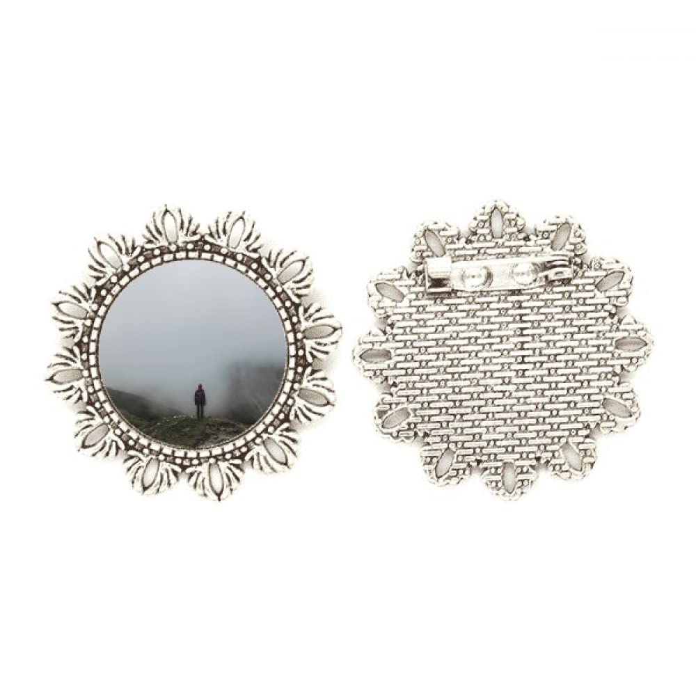 Broche de plata nubes de niebla montaña naturaleza viaje amuleto floral tamaño mediano 4