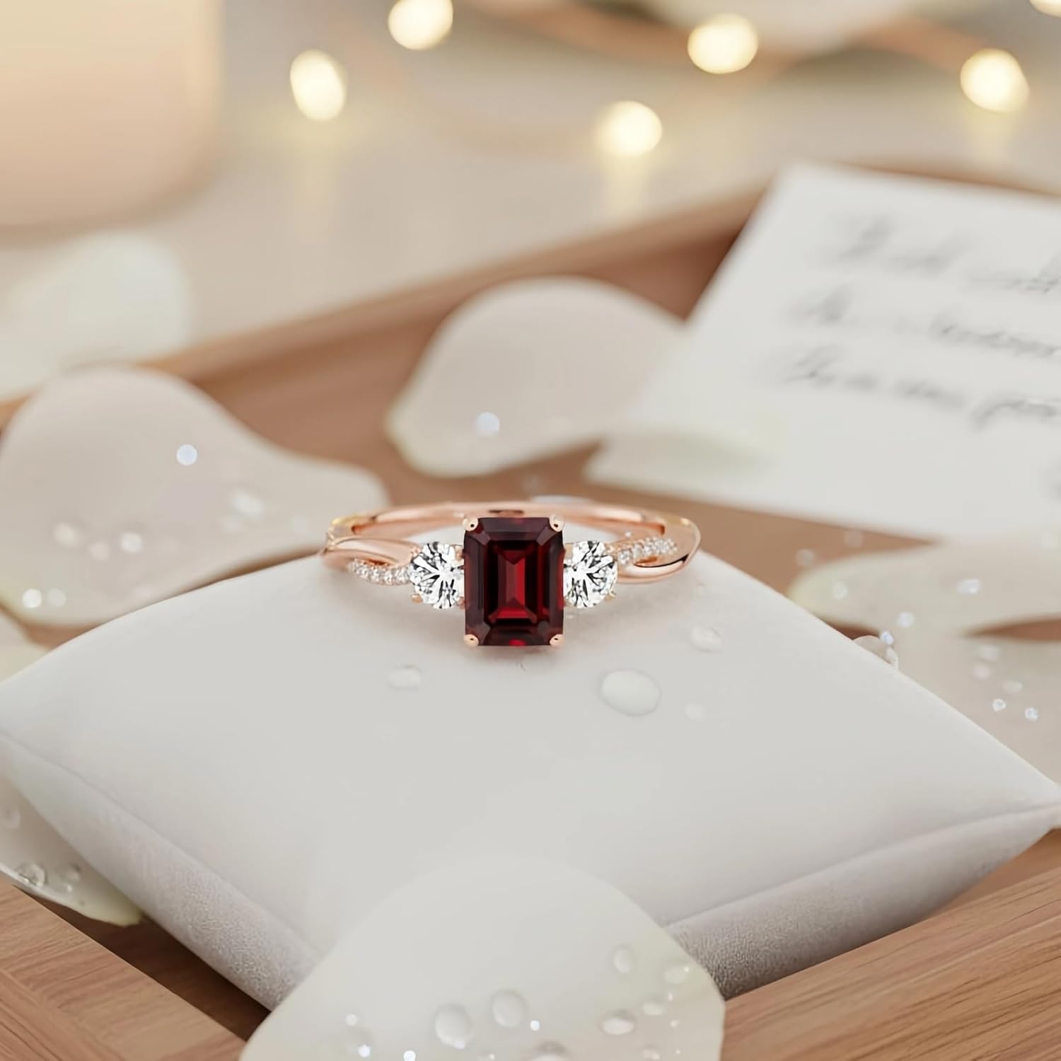 10K 14K 18K Solid Gold 3 Stone Garnet Engagement Rings for Women Center 2CT Natural Garnet Infinity Twisted Rings Promise Wedding Anniversary Ring for Her Size 4-15