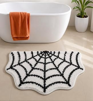 MSYA Spider Web Bath Mat, 31.520" Halloween Bath Mat Non-Slip Rugs Spiderweb Rug Machine Washable Goth Area Rugs Gothic Rug for Front Door, Bedroom, Living Home