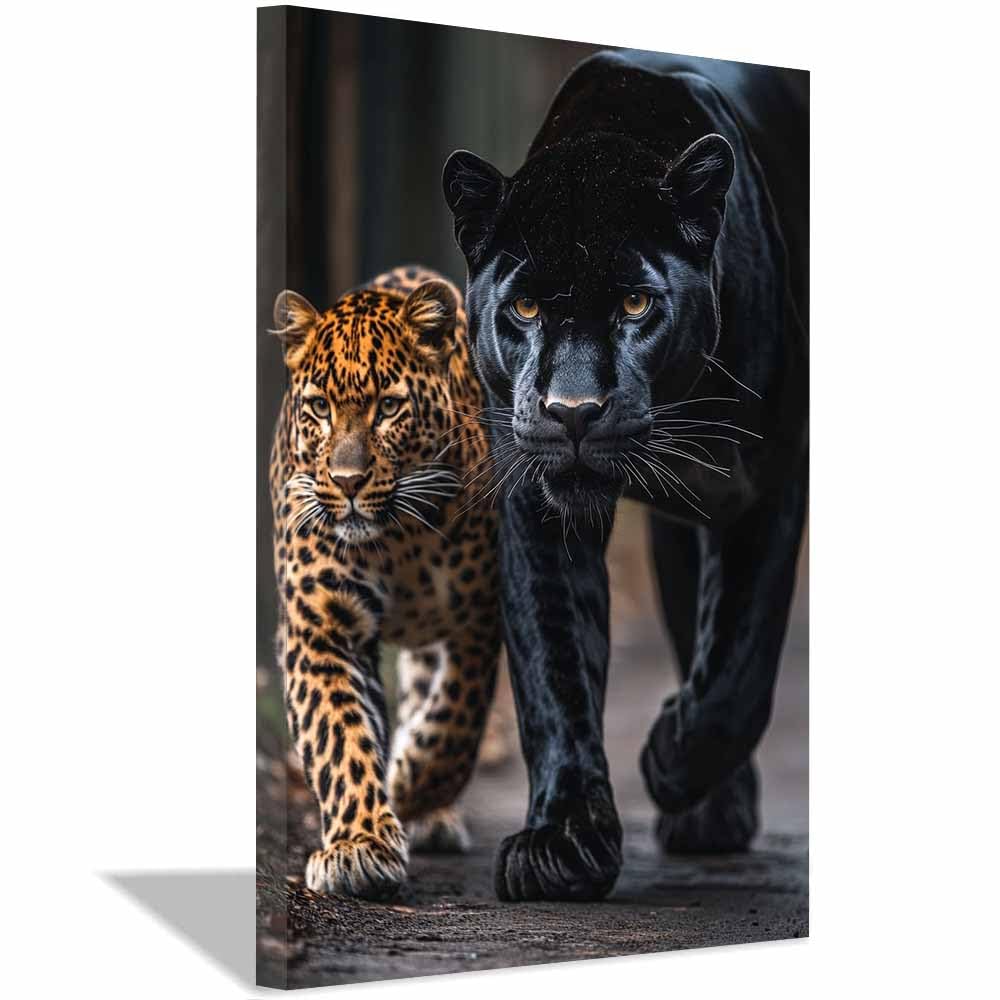 BOHUO Tier Lustige Tiere Badezimmer Wandbilder Leinwand Leopard Vintage Blumen Bild für Badezimmer Schlafzimmer Dekor(Purple 96)-40x60cm Gerahmt