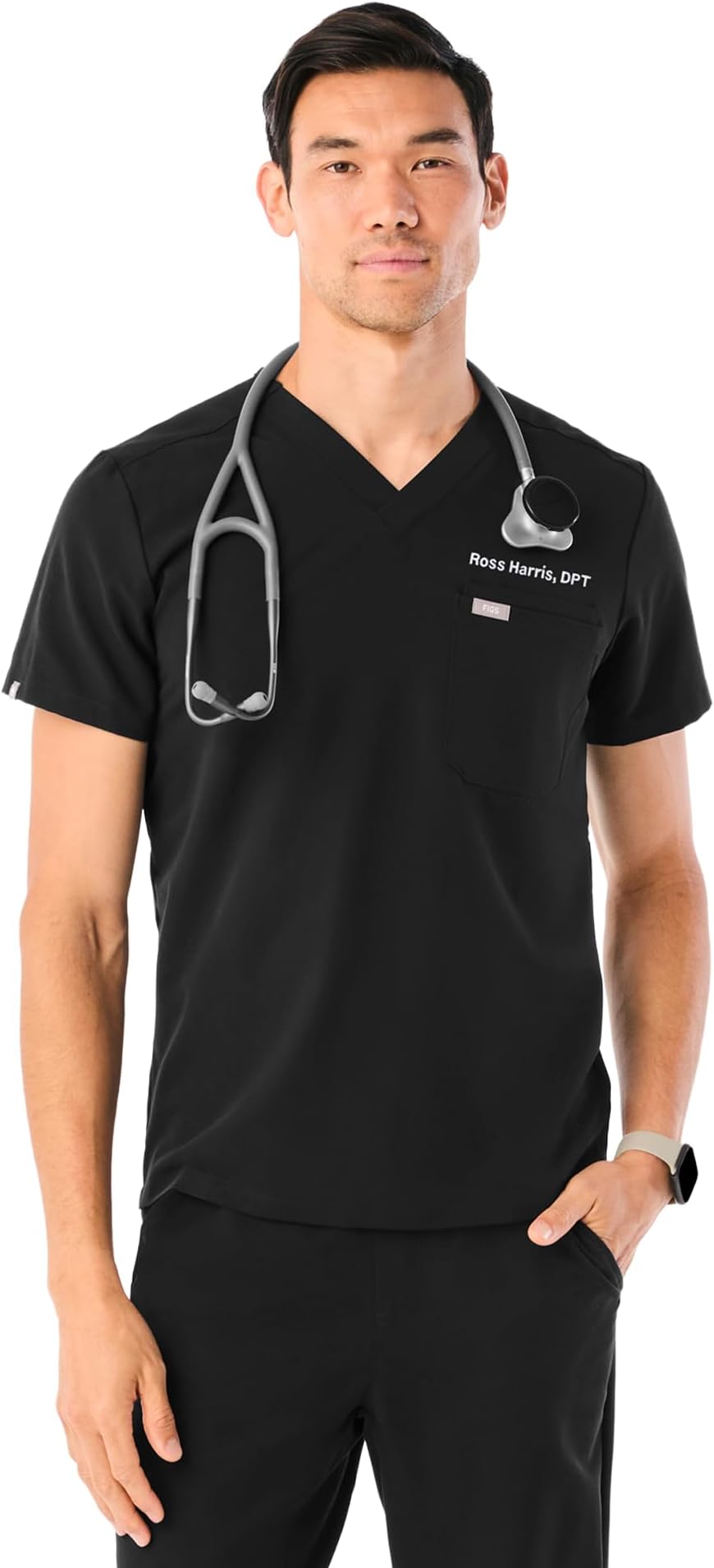 Leon Scrub Top for Men | 3 Pockets, Tailored Fit, Modern V-Neck, 4-Way Stretch, Moisture-Wicking