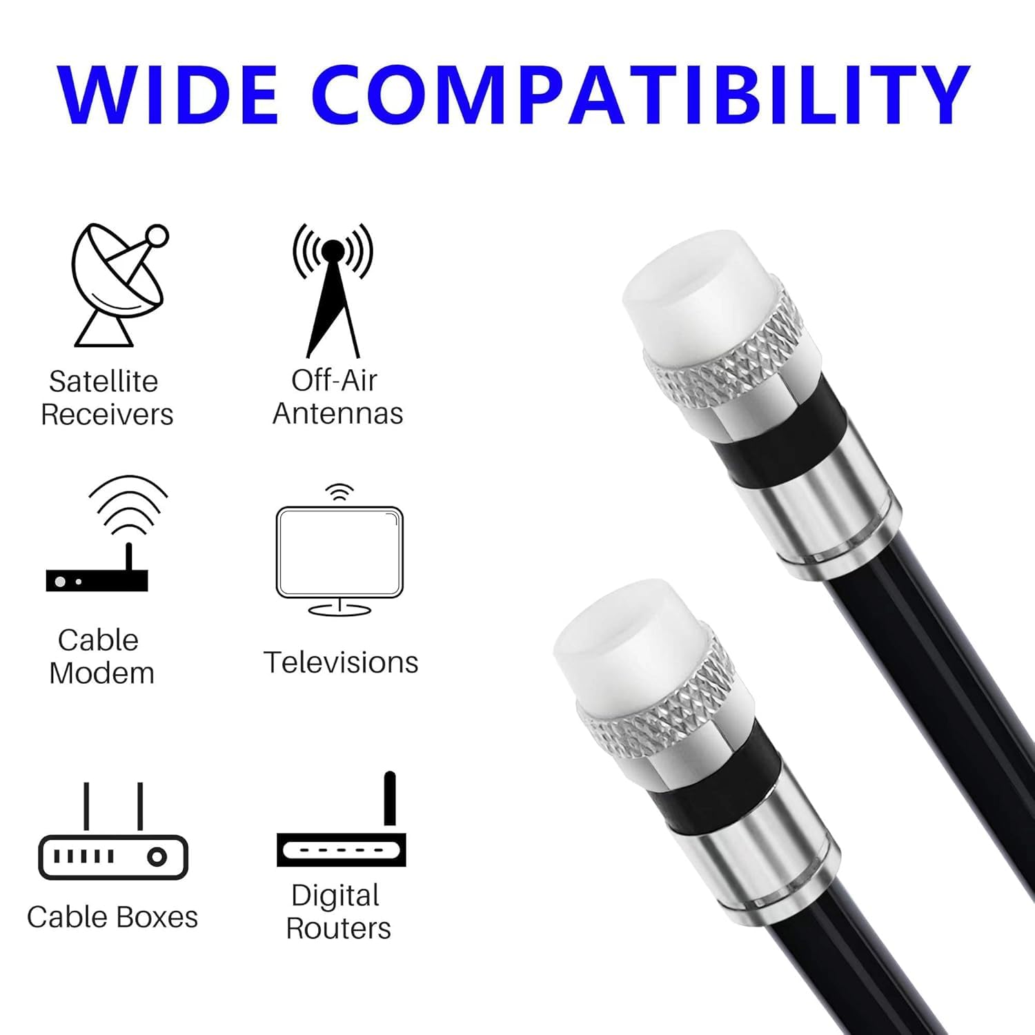 Elecan Cable coaxial RG6 de 200 pies, cable coaxial de entierro directo para interiores y exteriores, blindado cuádruple, impermeable, con funda de goma, cable satélite de Internet de banda ancha para