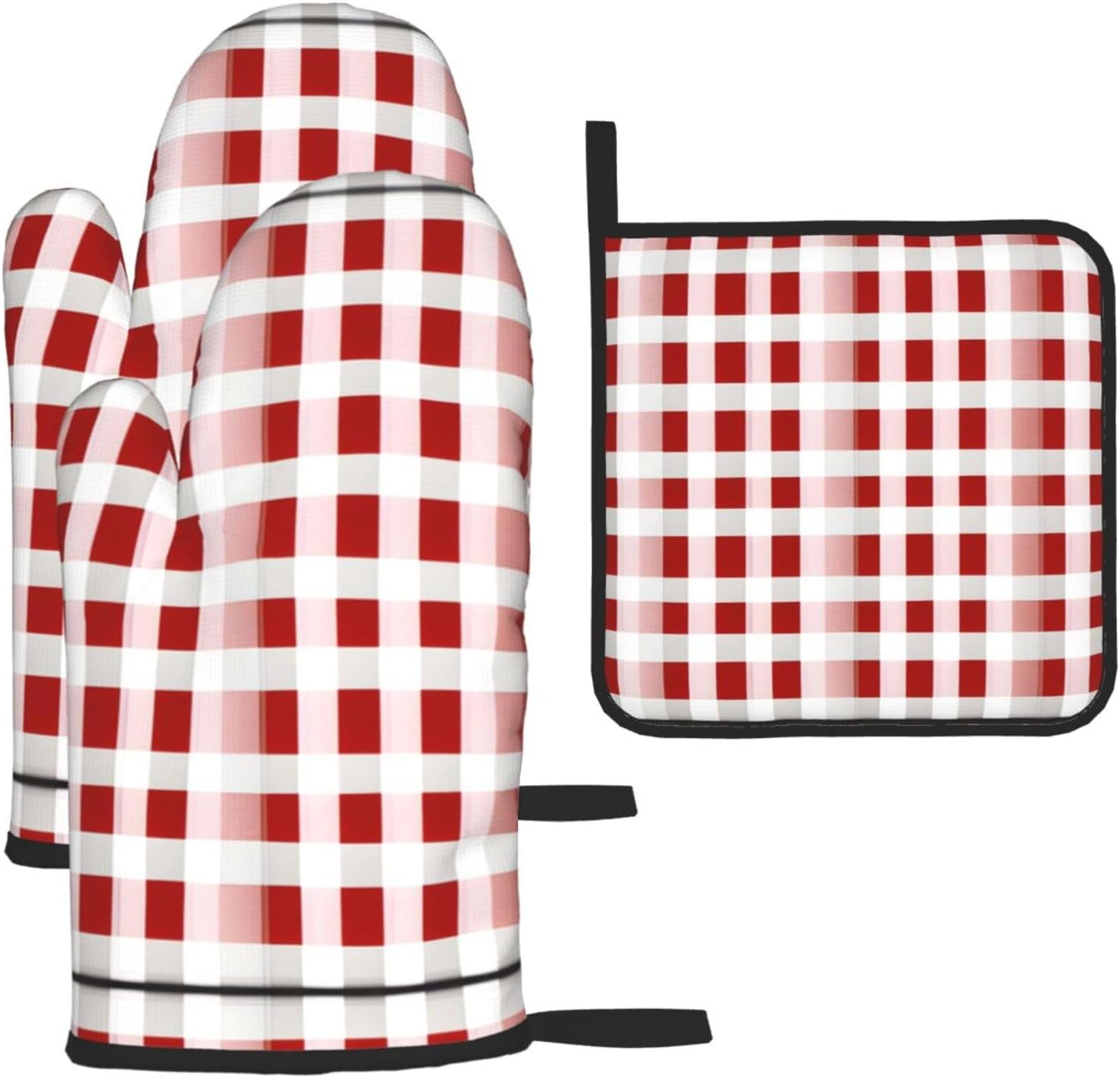 Red Checkered White Squares Print Heat Resistant Microwave Gloves, Used for Baking, Cooking, and Fashion Kitchen Essentials