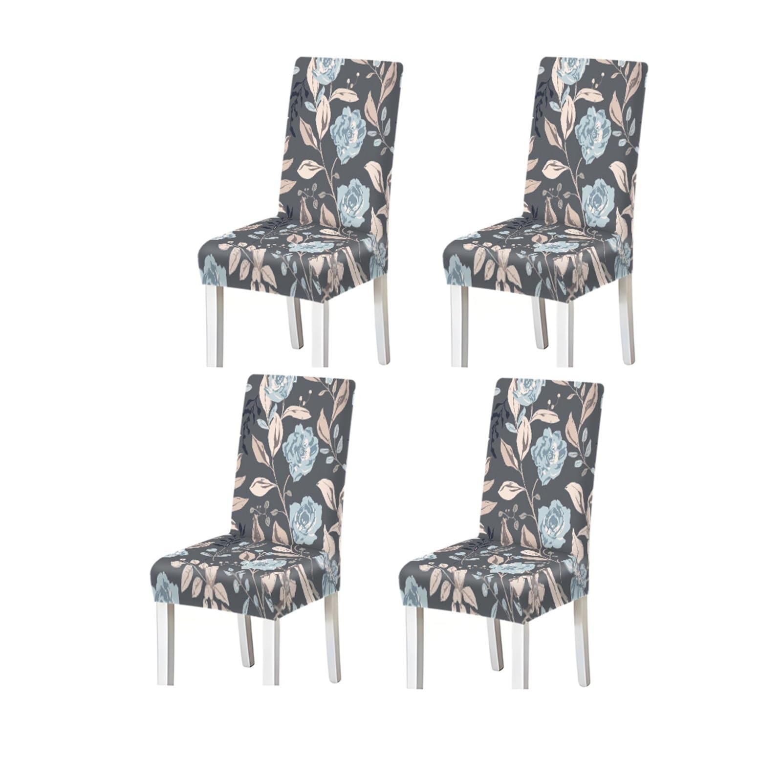 BOSUYBN Dusty Blue Rose Floral Vine Pattern Print Dining Chair Covers Set Of 2/4/6, Stretch Slipcovers For Kitchen Dining Room Furniture Protectors for Home Dining Room(4PCSChair cover)