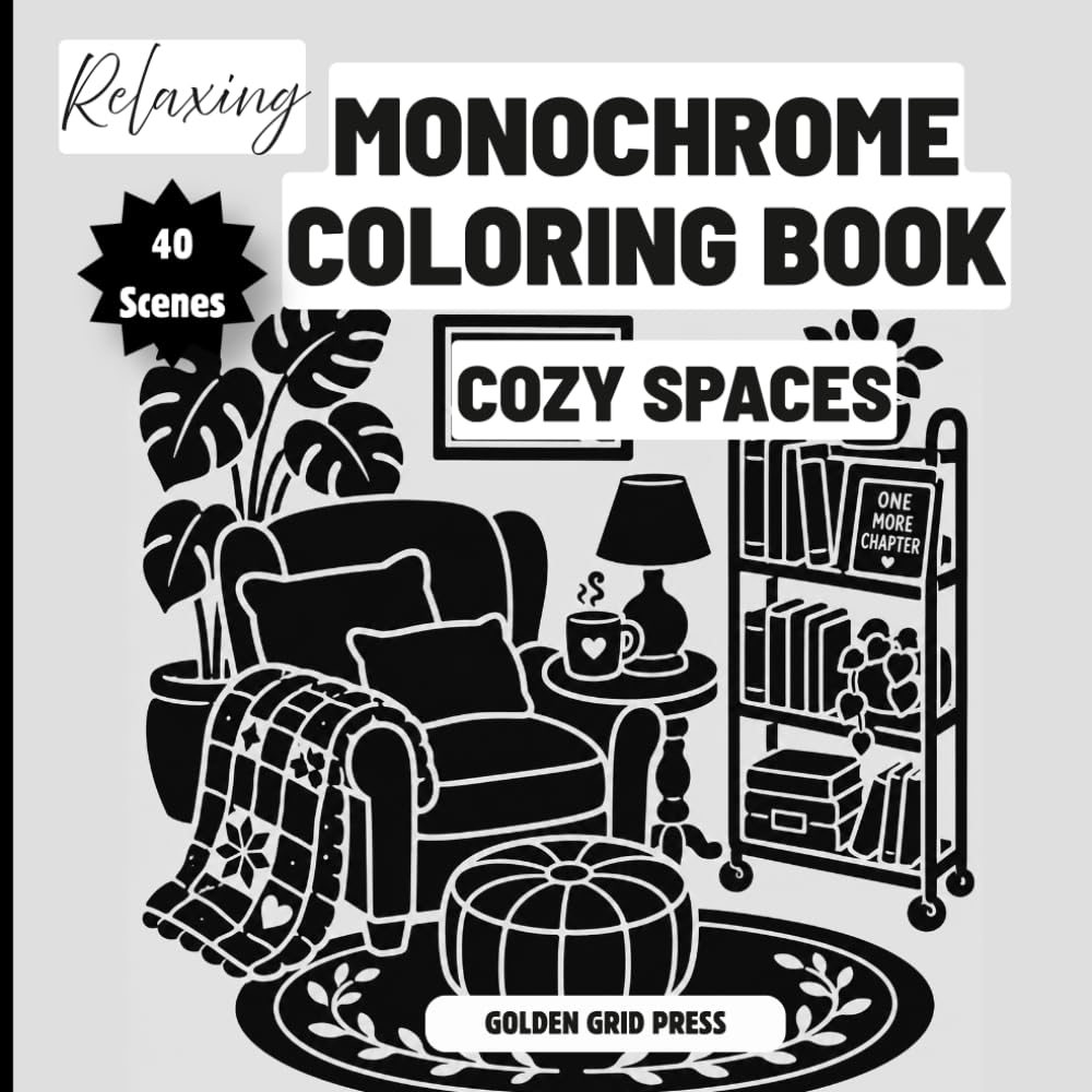 Monochrome Coloring Book: Cozy Spaces: Relaxing Peaceful Corners & Cozy Everyday Living