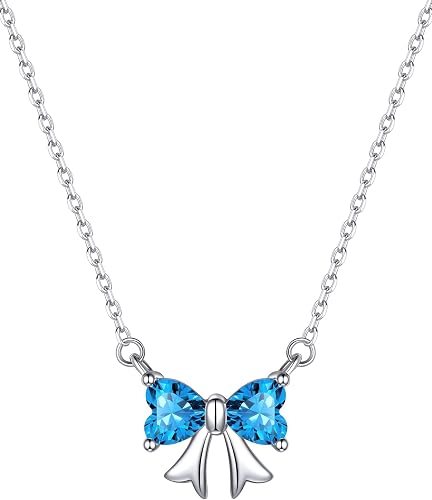 ChicSilver Blue Topaz Necklace, 925 Sterling Silver December Birthstone Bow Pend