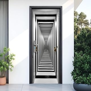 Black White Door Decal Peel and Stick, 3D Illusion