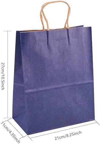 Miniatura 3 de BENECREAT Paquete de 30 bolsas de papel kraft azul oscuro con asa de 8 x 4 x 10.5 pulgadas, bolsas de regalo para fiestas de cumpleaños, bodas,