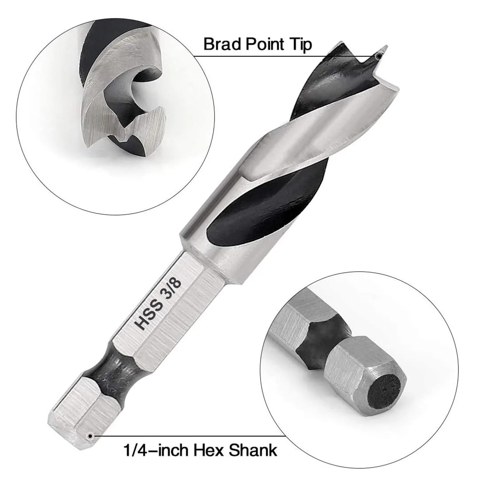 Juego de brocas for carpintería con mango Hexagonal, 6 uds., 3/32 ", 1/8", 3/16 ", 1/4", 5/16 ", 3/8", brocas for herramienta eléctrica de escariado de agujeros de madera