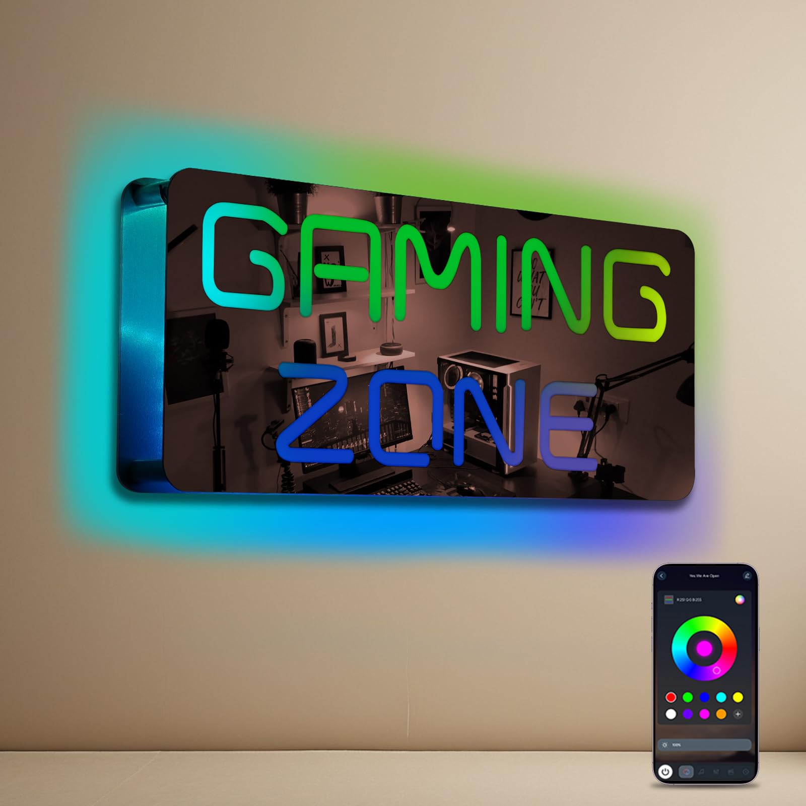 Ineonlife Neonowa tabliczka do strefy gier, lustrzany kolor LED, tabliczka z możliwością regulacji jasności, neonowa tabliczka do strefy gier, do dekoracji, napis LED do dekoracji, do pokoju chłopca