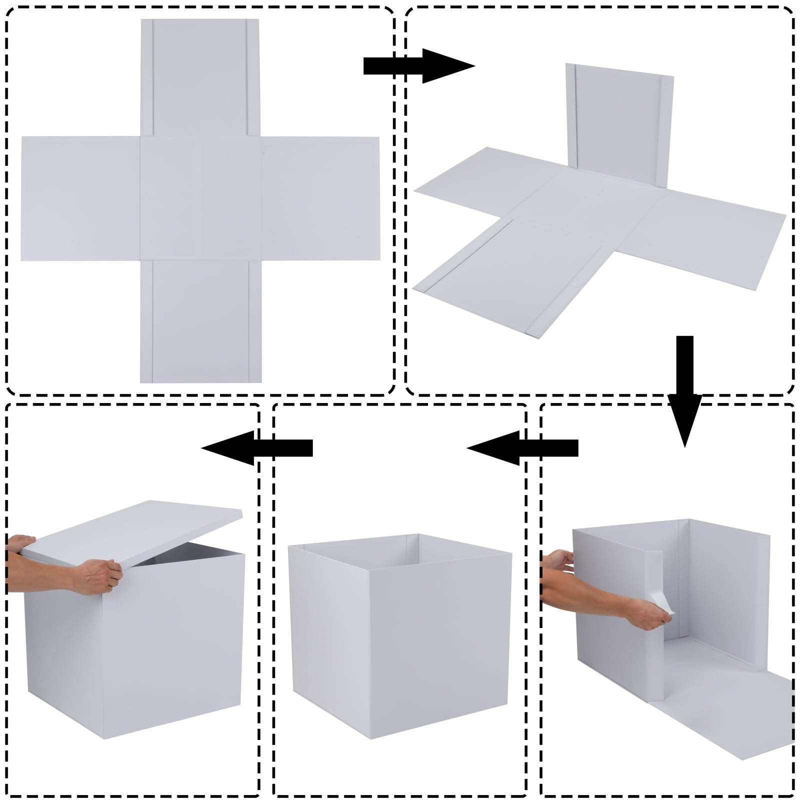 PACKGILO Confezione regalo nera, 25 x 25 x 20 cm, confezione da 2 scatole regalo con coperchio per regali, scatole di compleanno, scatole di lusso con carta increspata, nastro, adesivi con alfabeto