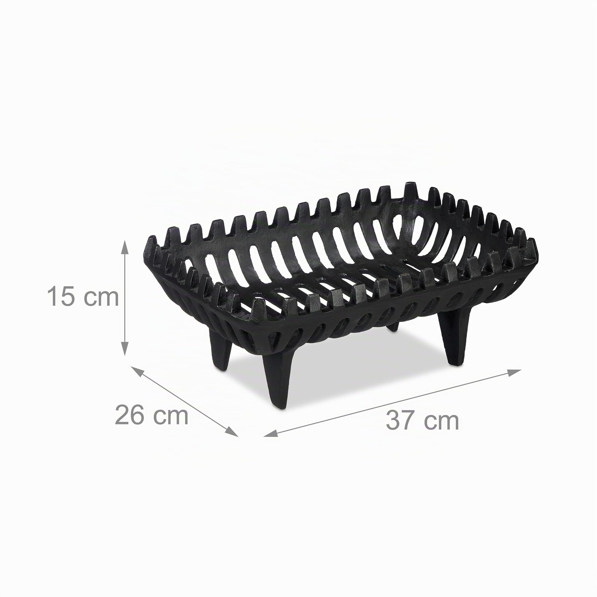 Relaxdays Brucialegna da Camino Rettangolare Griglia in Ghisa Poggia Legna 15 x 37 x 26 cm Nero