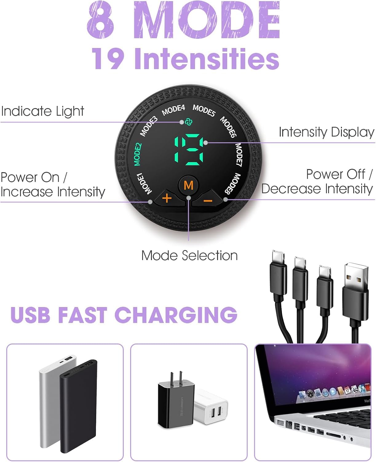Braload EMS Bauchmuskeltrainer Trainingsgerät, Elektrischer Muskelstimulator, USB-aufladbar, 8 Modi & 19 Intensitätsstufen für Bauch, Arme, Hüfte und Beine, für Frauen und Männer (Rosa-Violett)