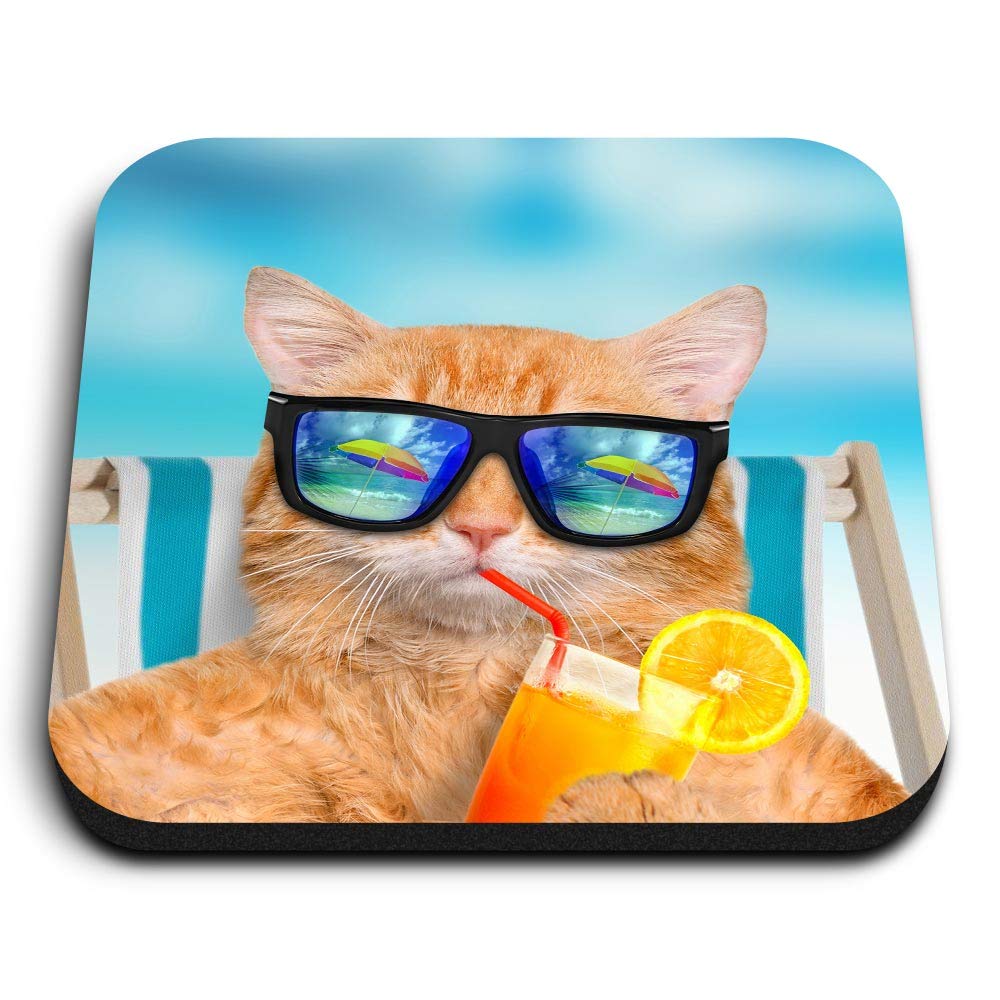 Destination Vinyl Ltd Multicolor 1 X Square Mdf Fridge Magnet - Ny Ginger Cat Sunbathing 14582