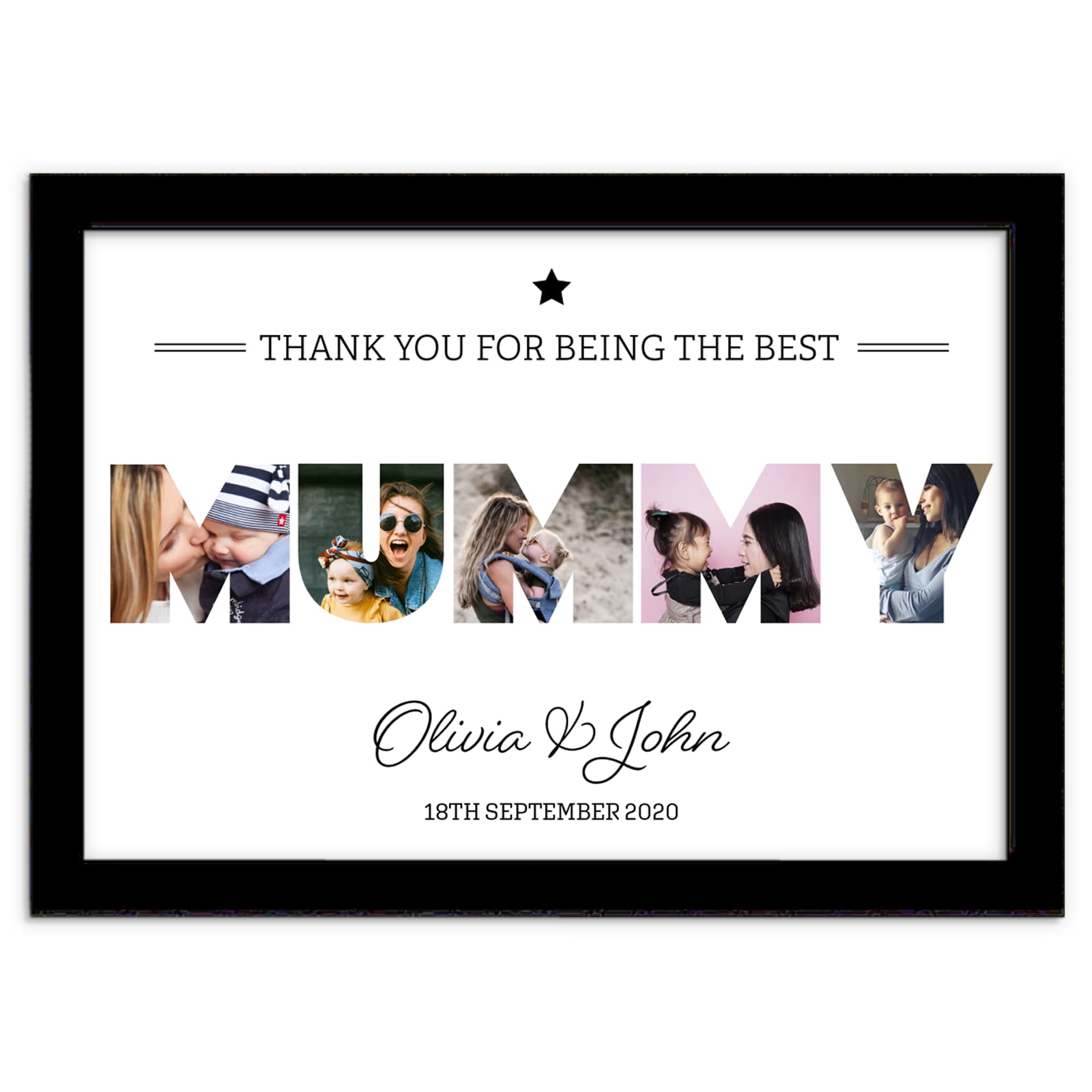 A4 Mummy Personalised Photo Collage Framed Black