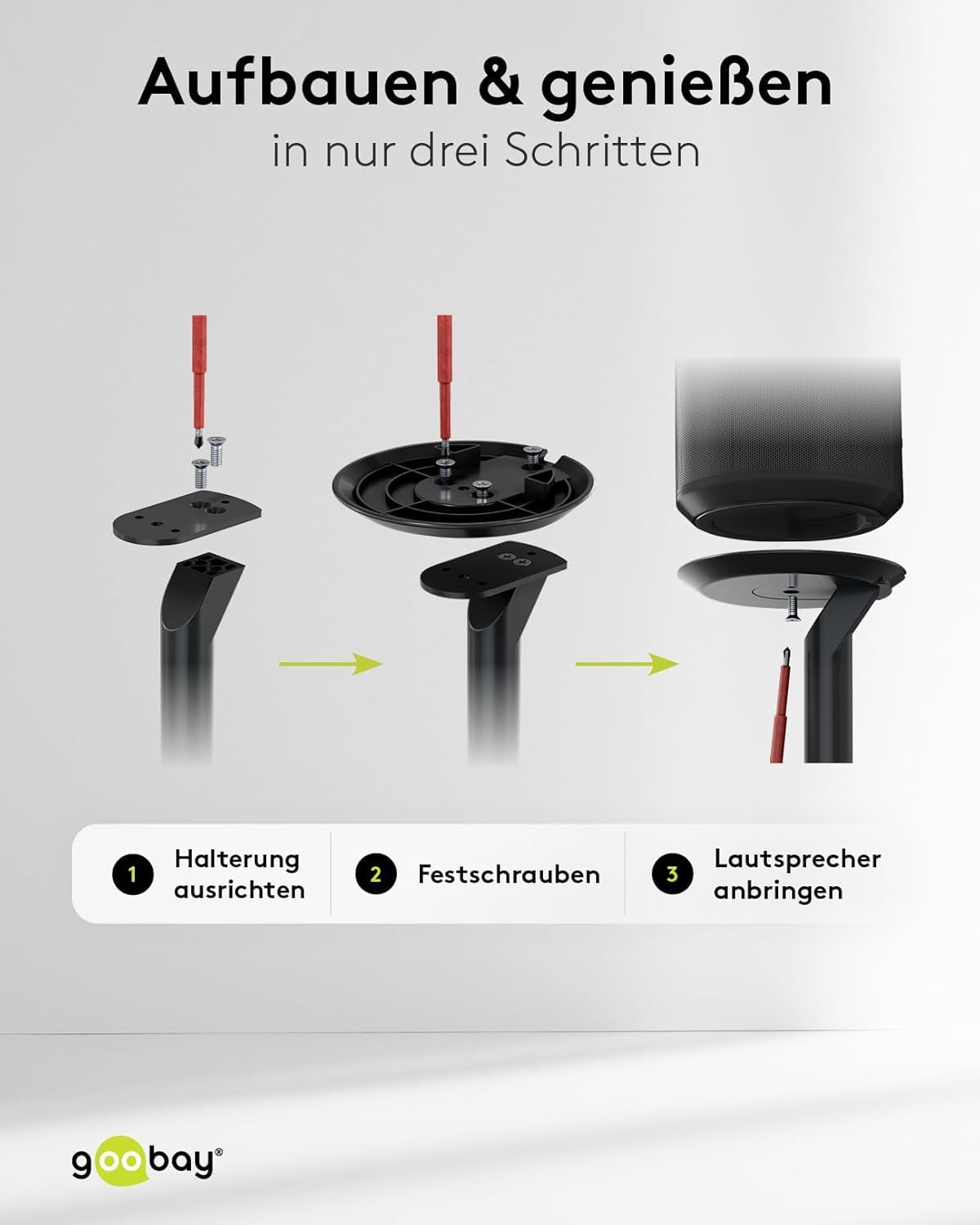 goobay Lautsprecherständer für Sonos Era 100 / Lautsprecherhalterung 3k Tragkraft/Boxenständer mit Kabelmanagement / 71cm hoch/schwarz / 71026