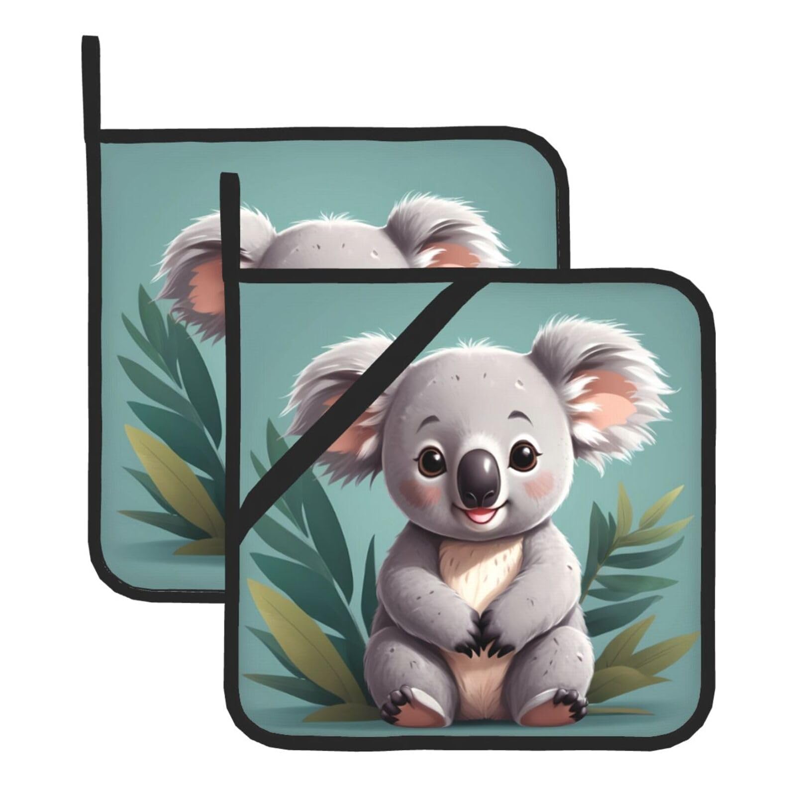 HJFCZH Cute Koala Bear Printed Square Insulated Pot Mat Set (2-Piece) 8x8in Waterproof, Thickened & Easy to Clean with Lanyard Design for Kitchen, Oven & BBQ