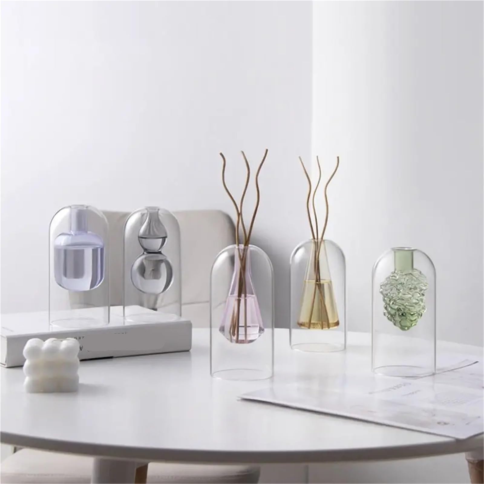 Vase Hydroponique Verre Bouteille d'aromathérapie en Verre, Double Couche, diffuseur de Parfum Exquis, Pot hydroponique créatif, Vase for Plante(Pink)