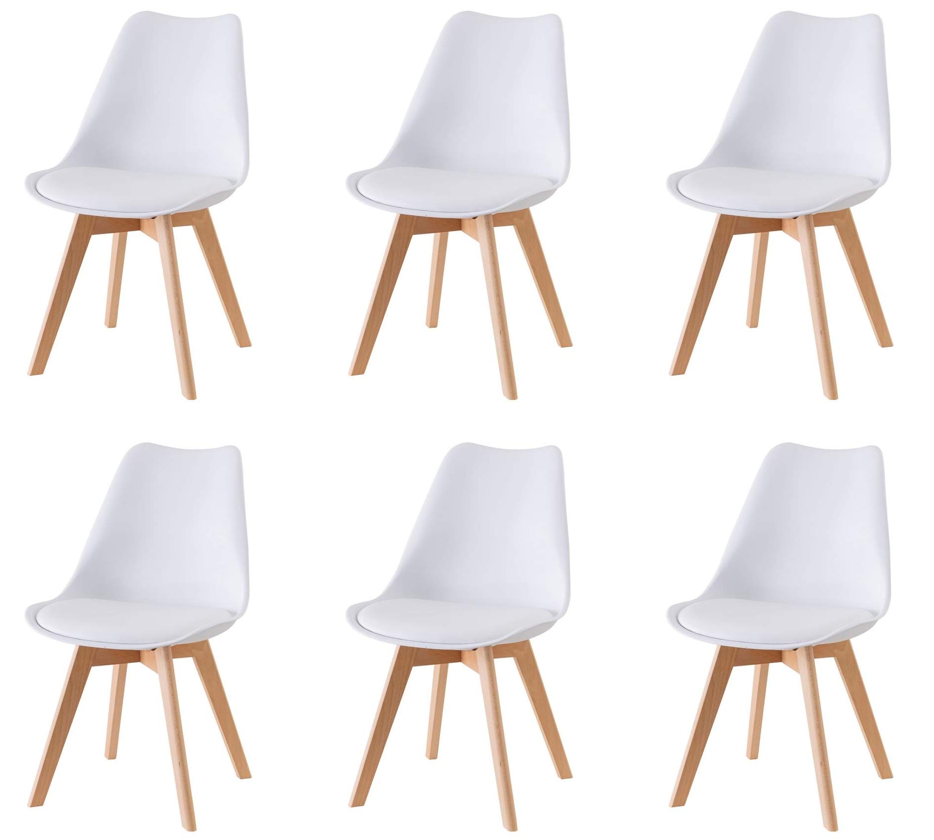 Baroni Home Sedia da Pranzo o Ufficio con Gambe in Legno, Sedia Ergonomica con Cuscino Integrato 6 Pezzi 50X48X82 cm