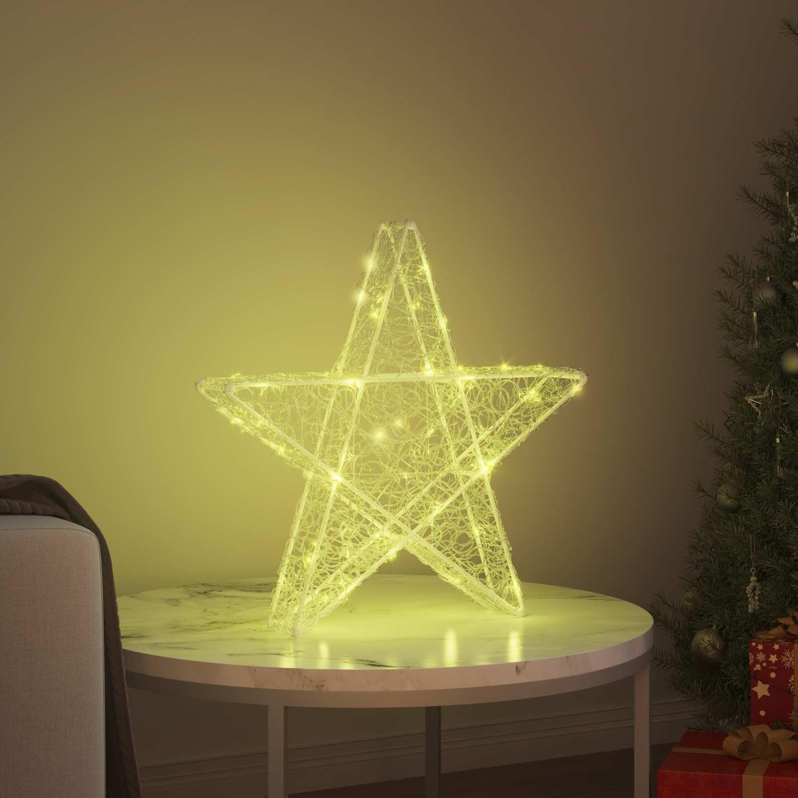 Gwiazda 3D z 50 diodami LED, ciepła biel, akrylowa ozdoba choinkowa, 55 x 53,5 x 10 cm, do salonu, dekoracja adwentowa, ozdoba choinkowa, ornament, świąteczne oświetlenie