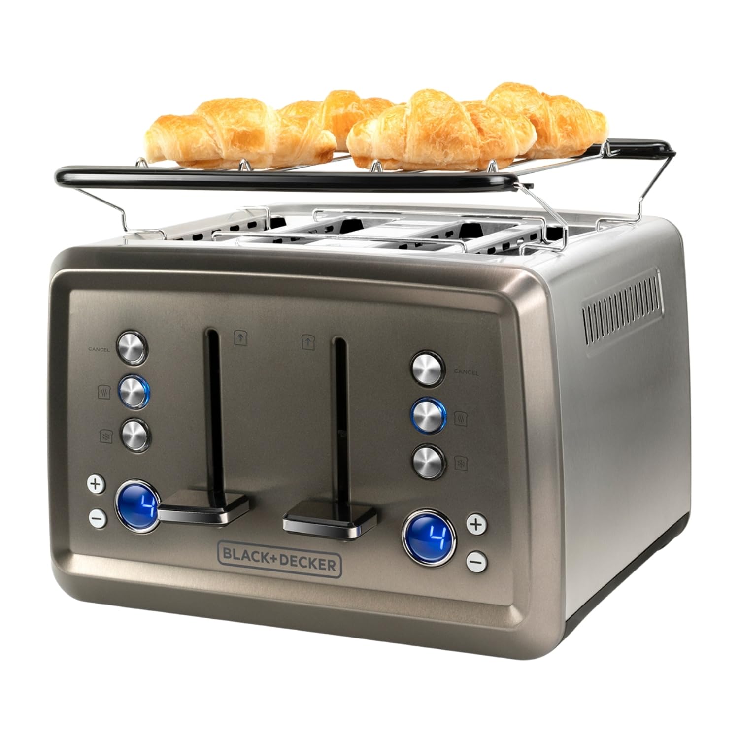 BLACK+DECKER - Tostadora 1960W, 4 Ranuras Anchas, LCD, Descongelar